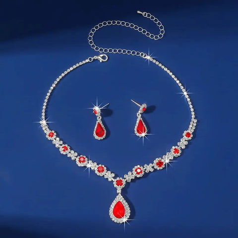 2pcs/set Jewelry Sets Women Elegant Waterdrop Rhinestone Pendant Necklace stud Earrings Wedding Dress Bridal Jewelry Set Ewkiki