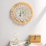 Boho Home Decoration Straw Hand-woven Mirror Wall Decoration Home Decoration Mirrors Bedroom  Macrame Wall Hanging - Ewkiki