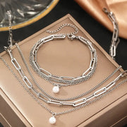 Stainless Steel Jewelry Set Elegant Delicate Pearl Pendant Jewelry Set Luxury Multi-Layer Chain Jewelry Set For Women Jewelry Ewkiki