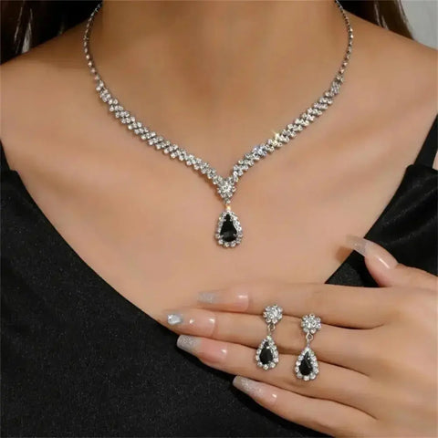 2pcs/set Jewelry Sets Women Elegant Waterdrop Rhinestone Pendant Necklace stud Earrings Wedding Dress Bridal Jewelry Set Ewkiki