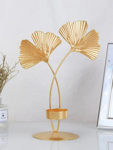 1P CNordic Golden Ginkgo Leaf Candlestick Luxury Living Room Home Decoration Wedding Party Home Decoration Candlestick - Ewkiki