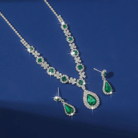 2pcs/set Jewelry Sets Women Elegant Waterdrop Rhinestone Pendant Necklace stud Earrings Wedding Dress Bridal Jewelry Set Ewkiki
