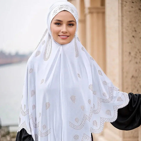 Luxury Ramadan Paisley Diamonds Cotton Jersey Hijab Instant Hijab Women Muslim Scarf With Rhinestone Headscarf Wraps Party Hijab Ewkiki