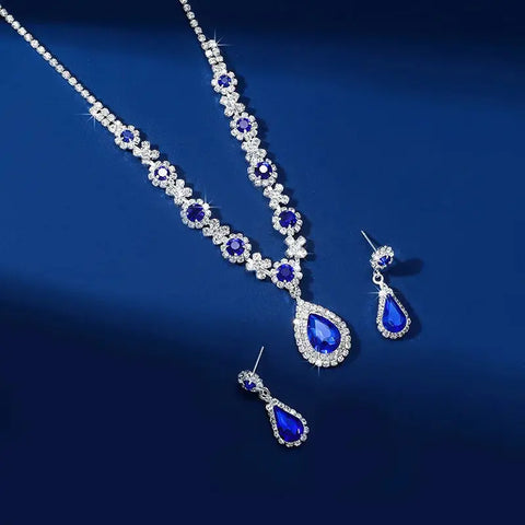 2pcs/set Jewelry Sets Women Elegant Waterdrop Rhinestone Pendant Necklace stud Earrings Wedding Dress Bridal Jewelry Set Ewkiki
