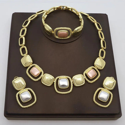 Dubai Gold Plated Jewelry Set Women's High Grade Choka Necklace Bracelet Earrings Wedding Party Jewellery Ewkiki
