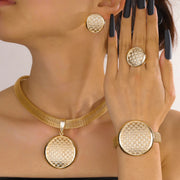 Indian Jewelry Fashion Jewelry Sets Round Pendant Necklace for Women Bracelet Bridal Wedding Accessories Earrings Ring Ewkiki