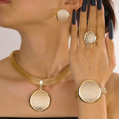 Indian Jewelry Fashion Jewelry Sets Round Pendant Necklace for Women Bracelet Bridal Wedding Accessories Earrings Ring Ewkiki
