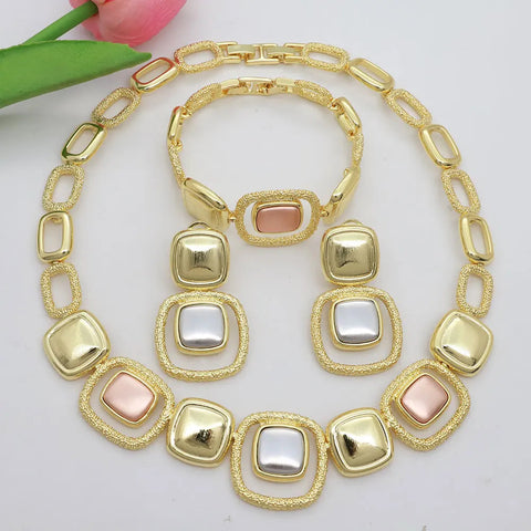 Dubai Gold Plated Jewelry Set Women's High Grade Choka Necklace Bracelet Earrings Wedding Party Jewellery Ewkiki