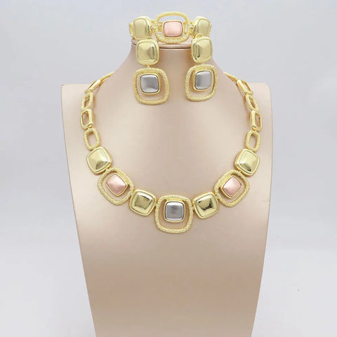 Dubai Gold Plated Jewelry Set Women's High Grade Choka Necklace Bracelet Earrings Wedding Party Jewellery Ewkiki