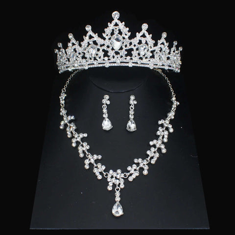 Luxury Bridal Jewelry Sets Women/Girl Gold Color Tiara/Crown Earrings Choker Necklace Bride Jewelry Set Ewkiki