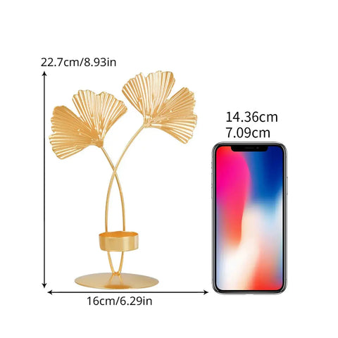 1P CNordic Golden Ginkgo Leaf Candlestick Luxury Living Room Home Decoration Wedding Party Home Decoration Candlestick - Ewkiki