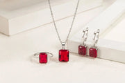 925 Sterling Silver Elegant Jewelry Sets Ring Earrings Necklace For Women Rectangle Geometry Zircon Wedding Accessories Ewkiki