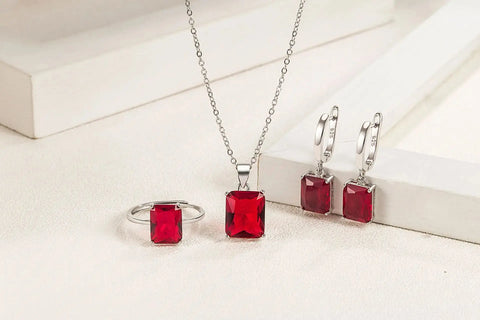 925 Sterling Silver Elegant Jewelry Sets Ring Earrings Necklace For Women Rectangle Geometry Zircon Wedding Accessories Ewkiki
