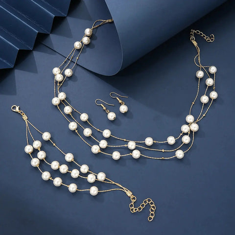Women's Elegant Jewelry Set Multi-layered Imitation Pearl Necklaces Bracelets Earrings Simple Daily Wear Dating Party Weddings Ewkiki