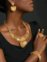 Dubai Jewelry for Women Fashion 24k Gold Plated Jewelry Set Necklace Earrings Accessories Gifts for Party Wedding Ewkiki
