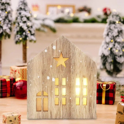 Christmas Wooden House Decor Christmas Led Light Wooden House Decorations Tabletop Hangable Ornaments Christmas Party Supplies Ewkiki