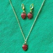 strawberry jewelry necklace earrings set y2k indie jewelry Ewkiki