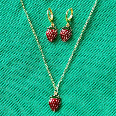 strawberry jewelry necklace earrings set y2k indie jewelry Ewkiki