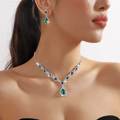 2pcs/set Jewelry Sets Women Elegant Waterdrop Rhinestone Pendant Necklace stud Earrings Wedding Dress Bridal Jewelry Set Ewkiki