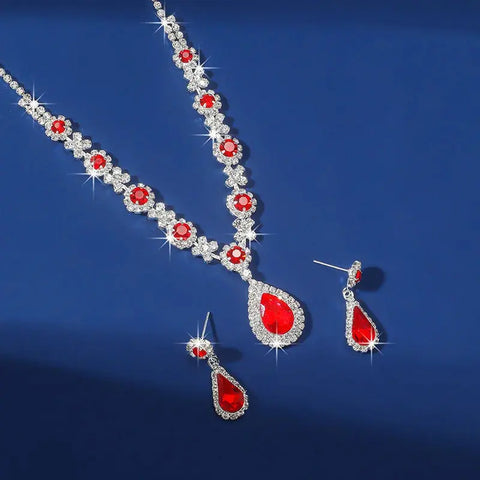 2pcs/set Jewelry Sets Women Elegant Waterdrop Rhinestone Pendant Necklace stud Earrings Wedding Dress Bridal Jewelry Set Ewkiki