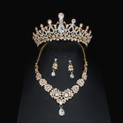 Luxury Bridal Jewelry Sets Women/Girl Gold Color Tiara/Crown Earrings Choker Necklace Bride Jewelry Set Ewkiki