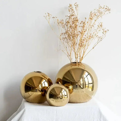 Plating Golden Ball Ceramic Vase Ornaments Crafts Art Hydroponic VasesFlower Pot  Home Decoration Ornament Gift Home Decoration - Ewkiki