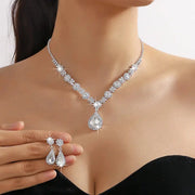 2pcs/set Jewelry Sets Women Elegant Waterdrop Rhinestone Pendant Necklace stud Earrings Wedding Dress Bridal Jewelry Set Ewkiki