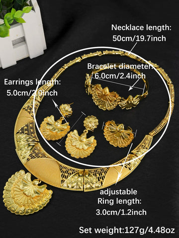 Dubai Jewelry for Women Fashion 24k Gold Plated Jewelry Set Necklace Earrings Accessories Gifts for Party Wedding Ewkiki