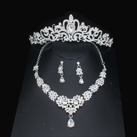 Luxury Bridal Jewelry Sets Women/Girl Gold Color Tiara/Crown Earrings Choker Necklace Bride Jewelry Set Ewkiki