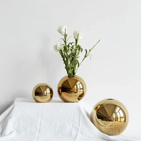Plating Golden Ball Ceramic Vase Ornaments Crafts Art Hydroponic VasesFlower Pot  Home Decoration Ornament Gift Home Decoration - Ewkiki