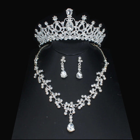 Luxury Bridal Jewelry Sets Women/Girl Gold Color Tiara/Crown Earrings Choker Necklace Bride Jewelry Set Ewkiki