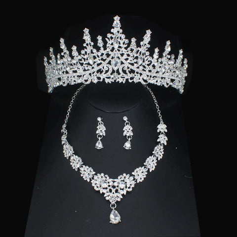 Luxury Bridal Jewelry Sets Women/Girl Gold Color Tiara/Crown Earrings Choker Necklace Bride Jewelry Set Ewkiki