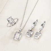 925 Sterling Silver Elegant Jewelry Sets Ring Earrings Necklace For Women Rectangle Geometry Zircon Wedding Accessories Ewkiki