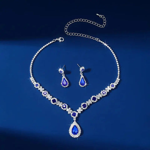 2pcs/set Jewelry Sets Women Elegant Waterdrop Rhinestone Pendant Necklace stud Earrings Wedding Dress Bridal Jewelry Set Ewkiki