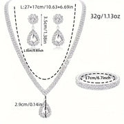 4 Pieces Luxurious Jewelry Set Exquisite Rhinestone Pendant Elegant Women's Crystal Silver Plated Necklace Earrings Bracelet Set Ewkiki