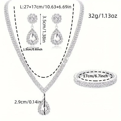 4 Pieces Luxurious Jewelry Set Exquisite Rhinestone Pendant Elegant Women's Crystal Silver Plated Necklace Earrings Bracelet Set Ewkiki