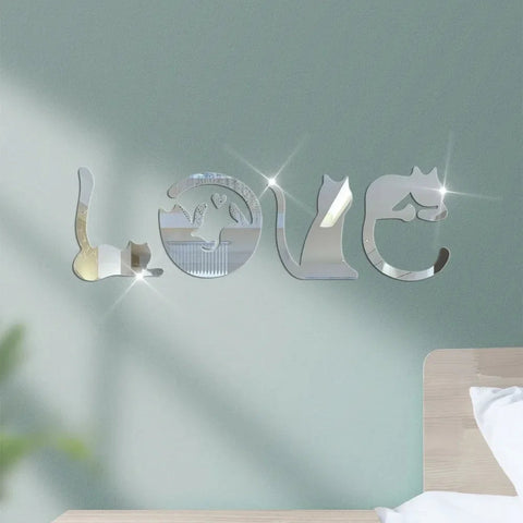 3D LOVE Cat Mirror Wall Sticker Acrylic Paste Home Decoration Cats Wallpaper Bathroom Bedroom Living Door Modern Home Decoration Ewkiki