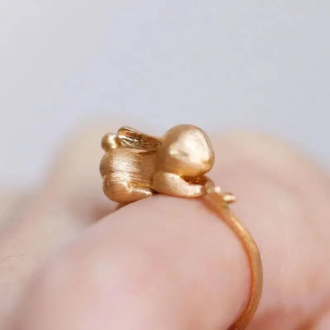 Cute and Exquisite Rabbit Jewelry Sets New in Fun Matte Ancient Gold Craft Earrings for Women Ring Necklace Gifts to Girlfriend Ewkiki