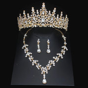 Luxury Bridal Jewelry Sets Women/Girl Gold Color Tiara/Crown Earrings Choker Necklace Bride Jewelry Set Ewkiki