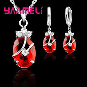 New Fashion Vintage Jewelry Sets For Women 925 Sterling Silver Crystal Stone Pendant Charms Wedding Necklace Hoop Earrings Ewkiki
