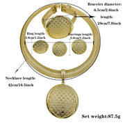 Indian Jewelry Fashion Jewelry Sets Round Pendant Necklace for Women Bracelet Bridal Wedding Accessories Earrings Ring Ewkiki
