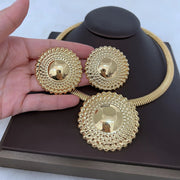 Dubai Jewelry Set for Women Round Beads Pendant Necklace and Earrings Gold Plated Jewelry for Weddings Bride Accessory Gift Ewkiki