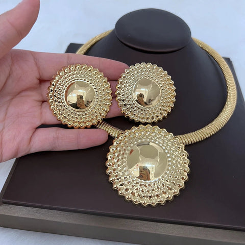 Dubai Jewelry Set for Women Round Beads Pendant Necklace and Earrings Gold Plated Jewelry for Weddings Bride Accessory Gift Ewkiki