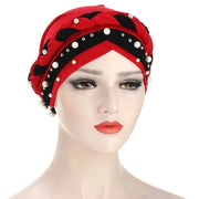 Indian Muslim Women Two Color Hijab Milk Silk Chemical Hat Braided Bead Hijab Islamic Hijab Ladies Bicolor Pearl Baotou Cap Ewkiki