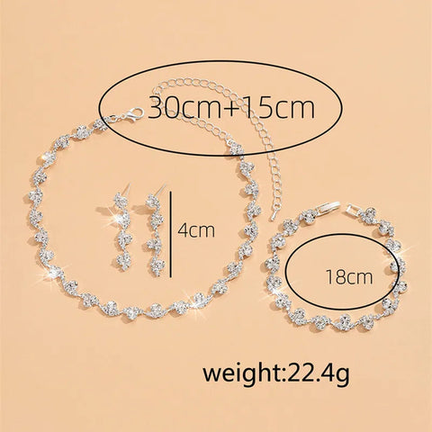 New Fashion Wedding Jewelry Sets Crystal Decoration Choker Necklace Earrings Bracelet Sets Shining Bridal Jewelry Set Ewkiki