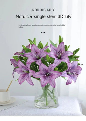 Artificial Lily Flower Wedding Home Decoration Fake Flowers High Quality Luxury Home Decoration Flower Arrangement Wedding - Ewkiki