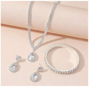 4 Pieces Luxurious Jewelry Set Exquisite Rhinestone Pendant Elegant Women's Crystal Silver Plated Necklace Earrings Bracelet Set Ewkiki