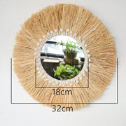 Boho Home Decoration Straw Hand-woven Mirror Wall Decoration Home Decoration Mirrors Bedroom  Macrame Wall Hanging - Ewkiki