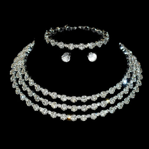 4-piece women's jewelry set with rhinestones, multi-layer collars, earrings, bracelets, wedding party accessories Ewkiki