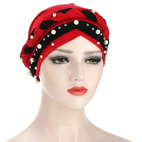 Indian Muslim Women Two Color Hijab Milk Silk Chemical Hat Braided Bead Hijab Islamic Hijab Ladies Bicolor Pearl Baotou Cap Ewkiki